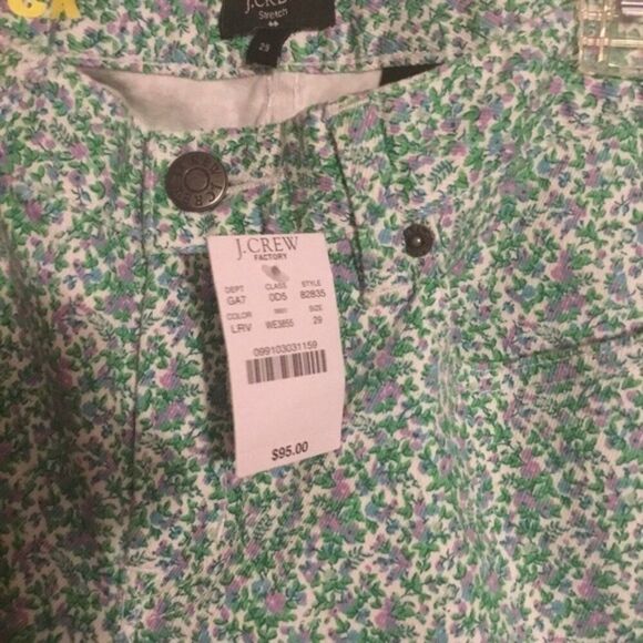 J Crew Floral Print Toothpick Stretch Floral Straight Leg Zip Green Jeans 31 - Picture 3 of 12